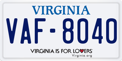 VA license plate VAF8040