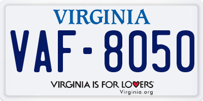 VA license plate VAF8050