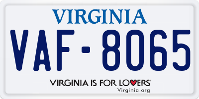 VA license plate VAF8065