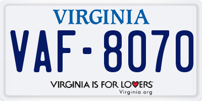 VA license plate VAF8070