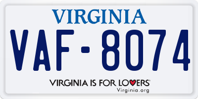 VA license plate VAF8074