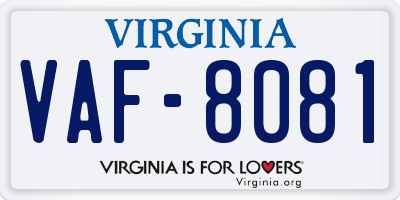 VA license plate VAF8081