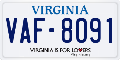 VA license plate VAF8091