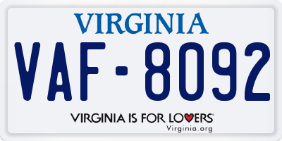 VA license plate VAF8092