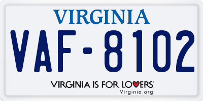 VA license plate VAF8102