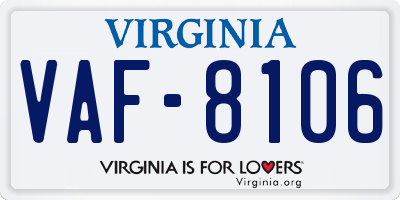 VA license plate VAF8106
