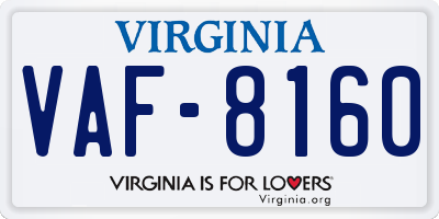 VA license plate VAF8160