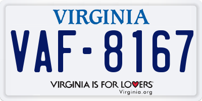 VA license plate VAF8167