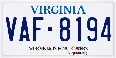 VA license plate VAF8194