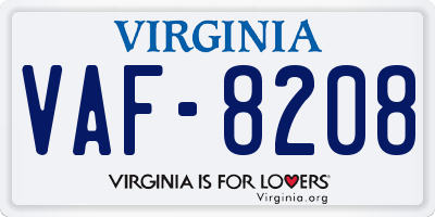 VA license plate VAF8208
