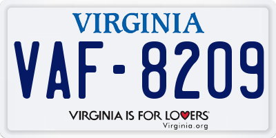 VA license plate VAF8209