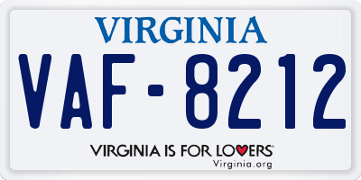 VA license plate VAF8212