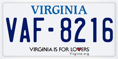 VA license plate VAF8216