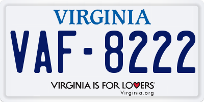 VA license plate VAF8222