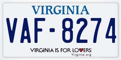 VA license plate VAF8274