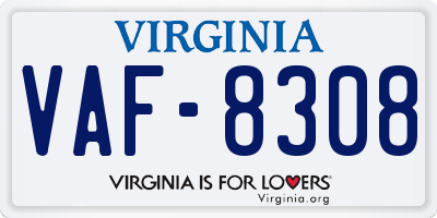VA license plate VAF8308