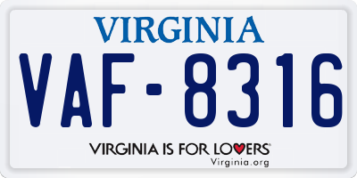 VA license plate VAF8316
