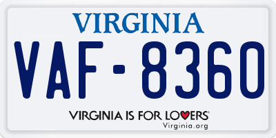 VA license plate VAF8360