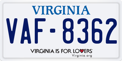VA license plate VAF8362