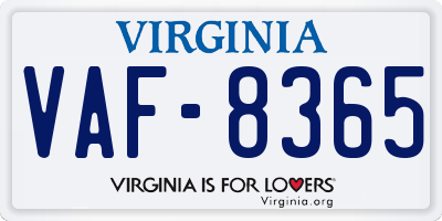VA license plate VAF8365