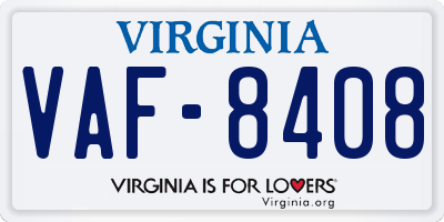VA license plate VAF8408