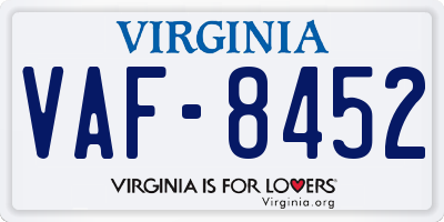 VA license plate VAF8452