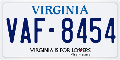 VA license plate VAF8454