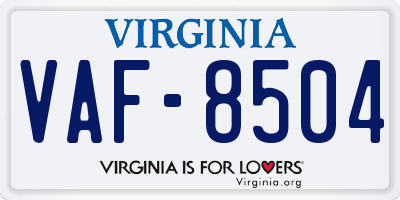 VA license plate VAF8504