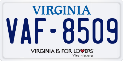 VA license plate VAF8509