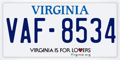 VA license plate VAF8534