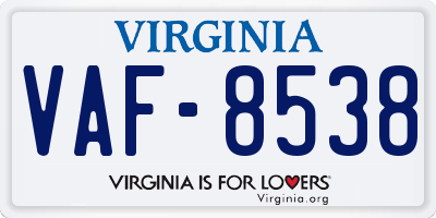 VA license plate VAF8538
