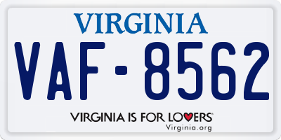 VA license plate VAF8562