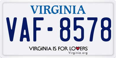 VA license plate VAF8578