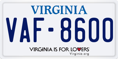 VA license plate VAF8600