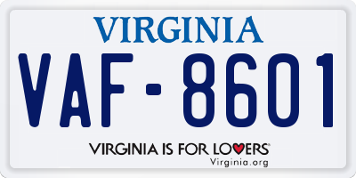 VA license plate VAF8601