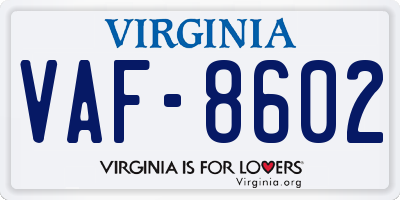 VA license plate VAF8602