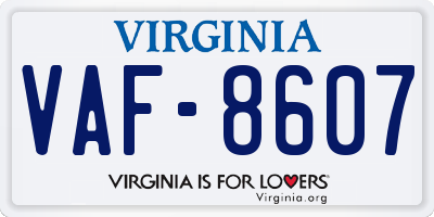 VA license plate VAF8607