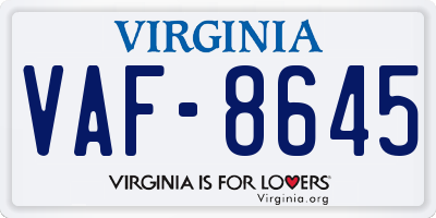 VA license plate VAF8645