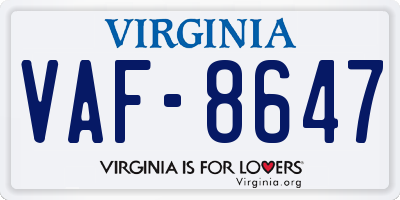 VA license plate VAF8647