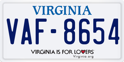 VA license plate VAF8654