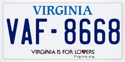 VA license plate VAF8668