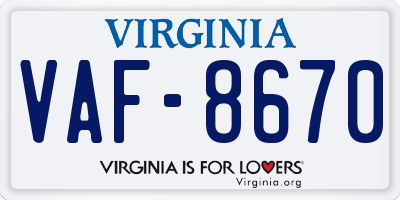 VA license plate VAF8670