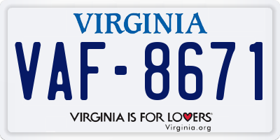 VA license plate VAF8671