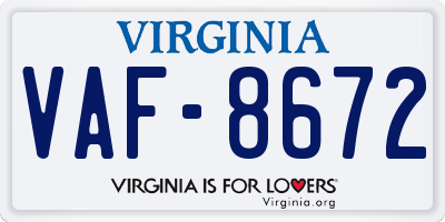 VA license plate VAF8672