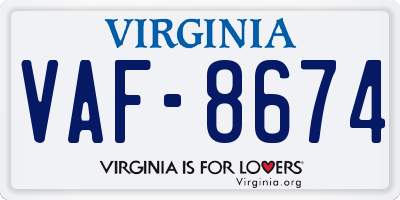 VA license plate VAF8674