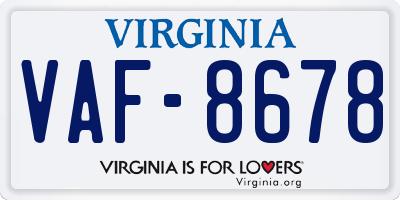 VA license plate VAF8678