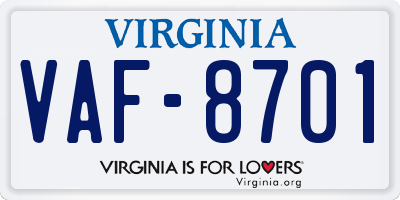 VA license plate VAF8701