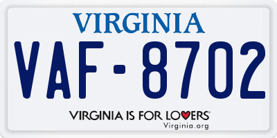 VA license plate VAF8702