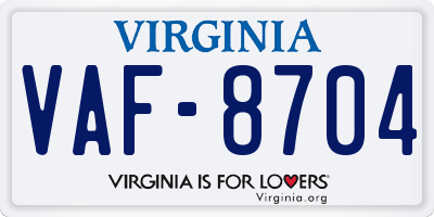 VA license plate VAF8704