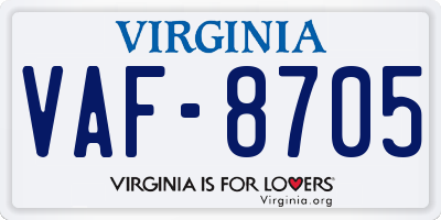 VA license plate VAF8705